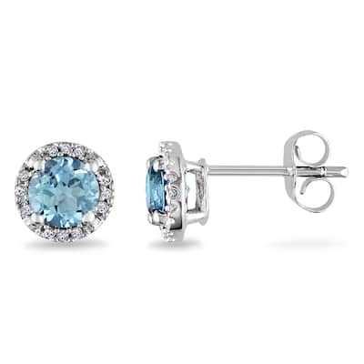 Miadora 10k White Gold 1ct TGW Blue Topaz and Diamond Accent Earrings