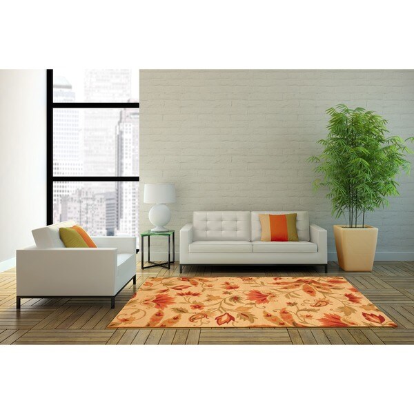 Handmade Herat Oriental Indo Floral Wool Rug (India) - 4' x 6'