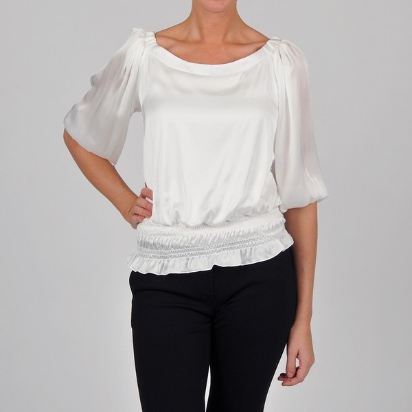 Onyx Nite Womens White Satin Peasant Top   Shopping   The