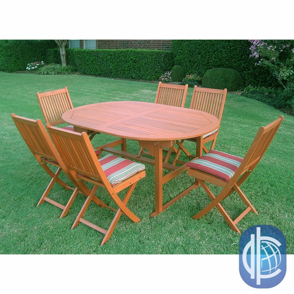 International Caravan Royal Tahiti "Palma" Seven Piece Outdoor Dining Group Oval Butterfly Extension Table