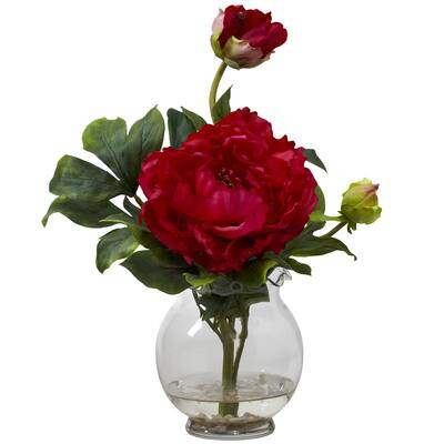 Peony Fluted Vase Silk Flower Arrangement