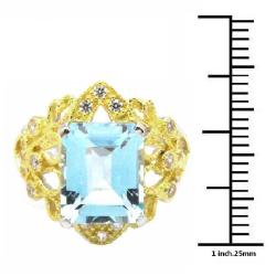 De Buman 18K Gold and Silver Blue Rectangle cut Topaz and White Cubic Zirconia Ring Gemstone Rings