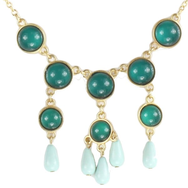West Coast Jewelry Goldtone Green Bead Drop Bib Necklace