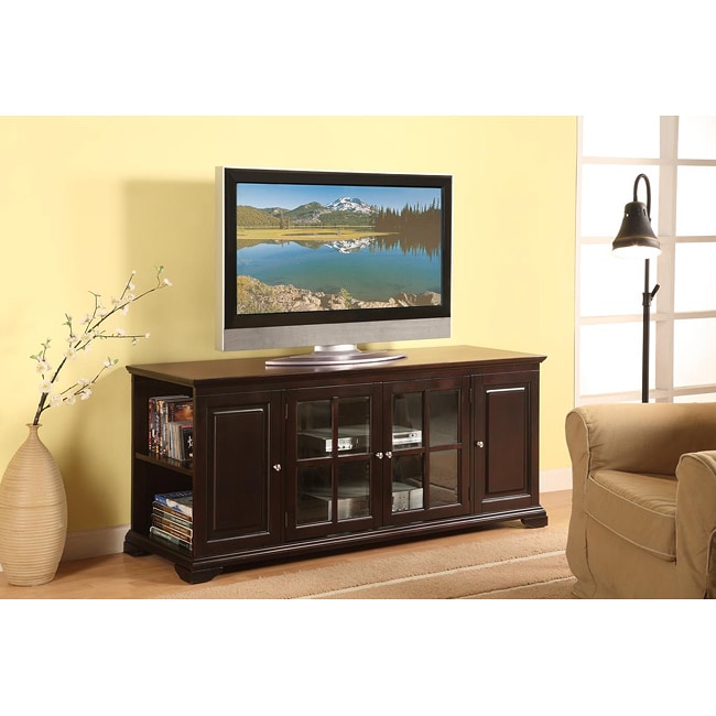 Dark Cherry Finish Wooden TV Stand