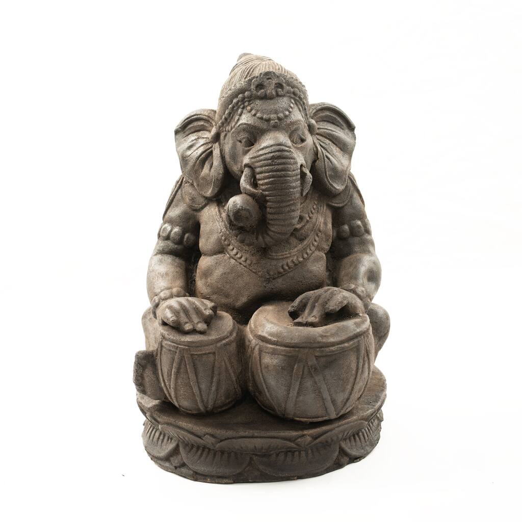 Stone Sitar Elephant Ganesha Statue, Handmade in Indonesia