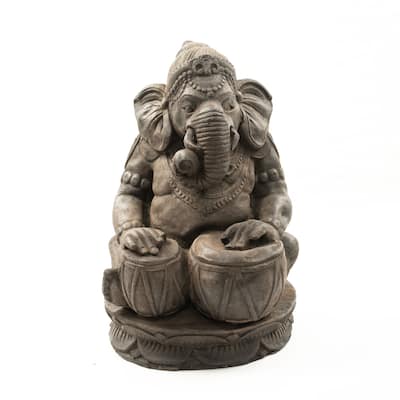 Stone Sitar Elephant Ganesha Statue, Handmade in Indonesia
