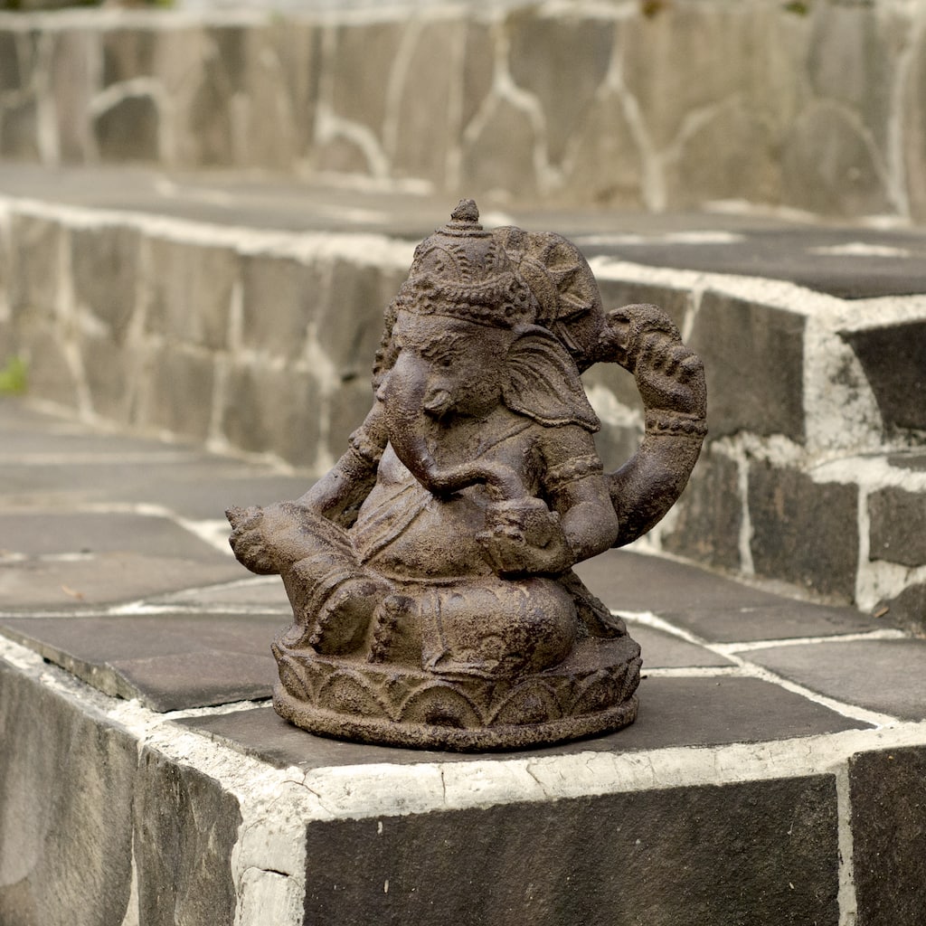 Handmade Small Stone Elephant Ganesha Statue (Indonesia)