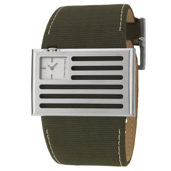 Calvin Klein Jeans Men's 'Banner' Stainless Steel and Olive Green Canvas Quartz Watch Calvin Klein Jeans Men's Calvin Klein Watches