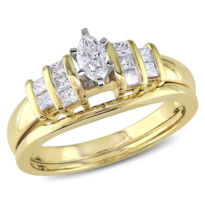 Miadora 14k Two-tone Gold 1/2ct TDW Diamond Bridal Ring Set