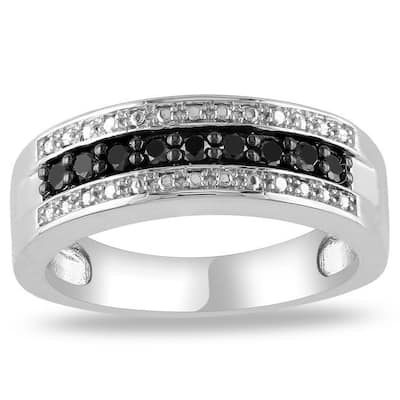 Miadora Sterling Silver 1/4 CT TDW Round Black Diamonds Ring