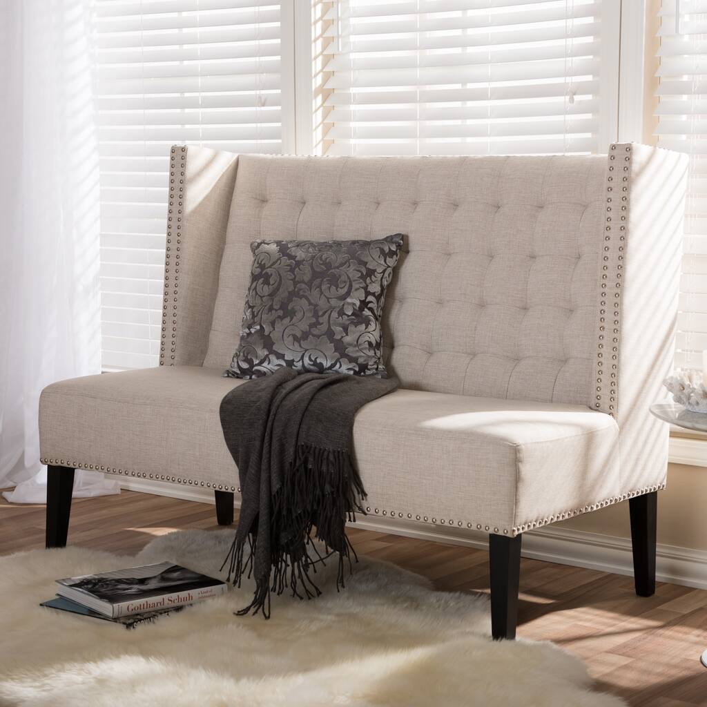 Owstynn Beige Linen Modern Settee Bench