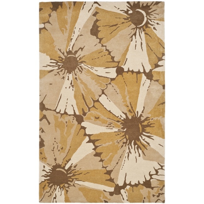 Handmade New Zealand Wool Floral Gold Rug (76 X 96)