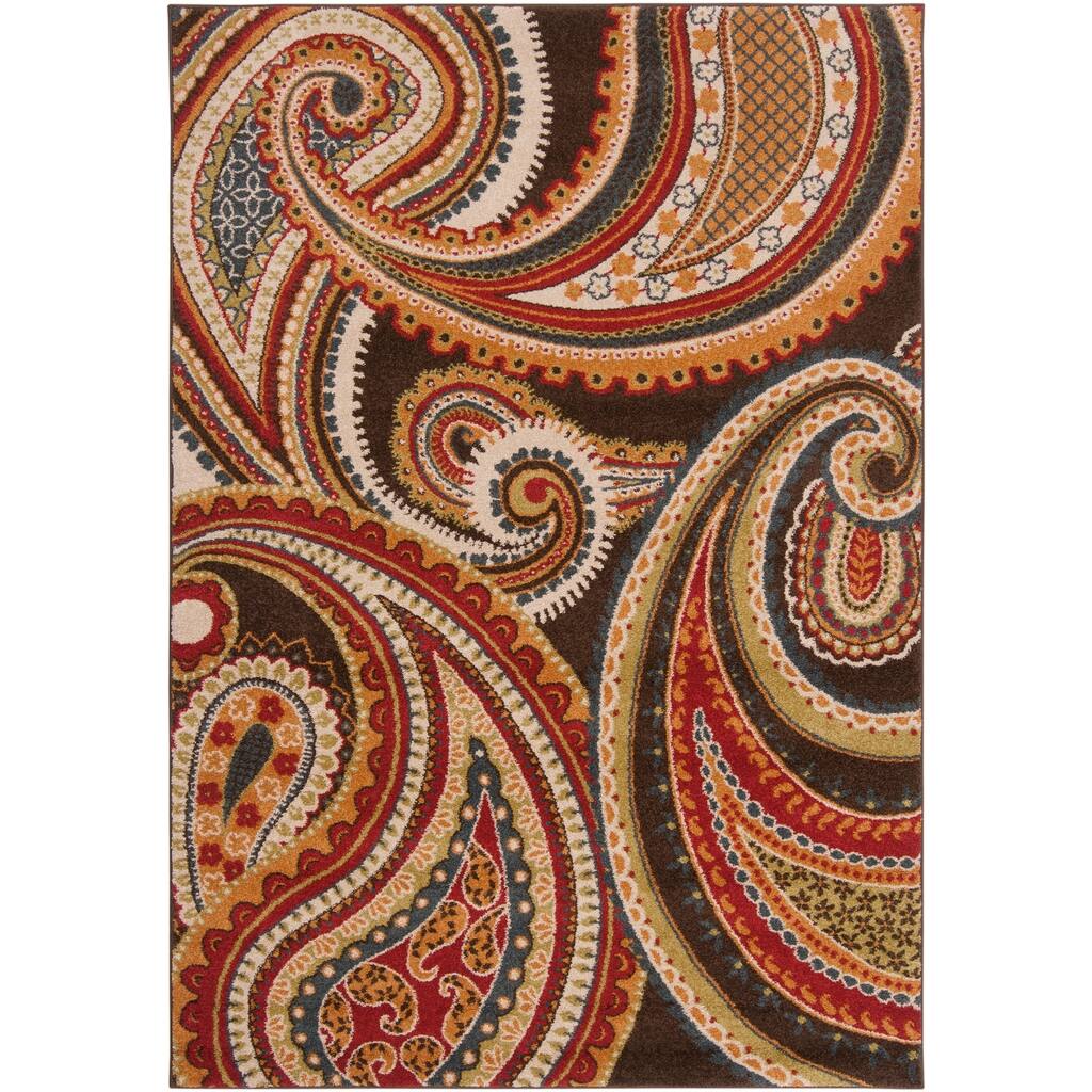 Contemporary Brown/Red Floral Paisley Floral Carnation Area Rug - 2'2" x 3'
