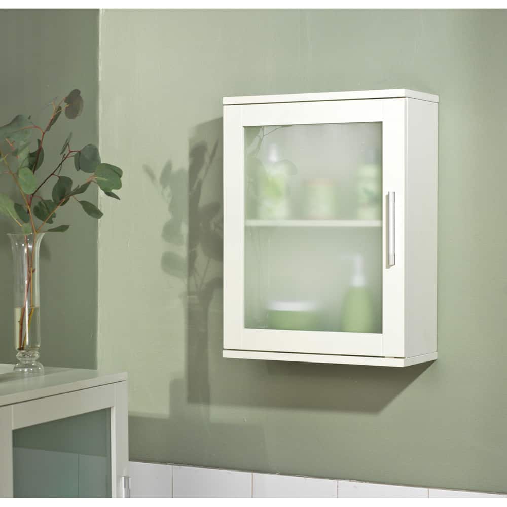 Simple Living Antique White Frosted Pane Wall Cabinet