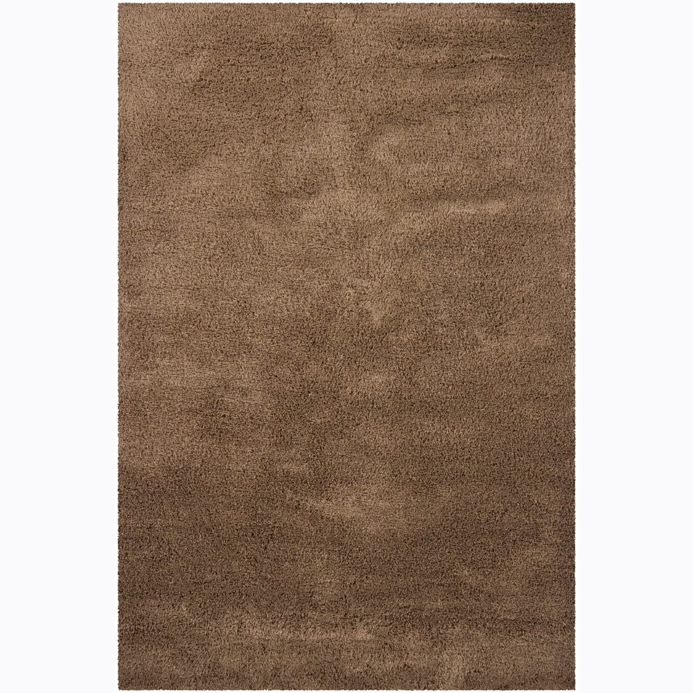 Handwoven Coffee brown Mandara Shag Rug (79 X 106)