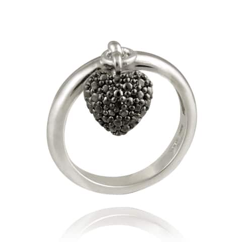 DB Designs Sterling Silver Black Diamond Accent Heart Charm Ring