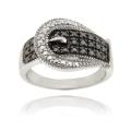 DB Designs Sterling Silver with Black Diamond Accent Buckle Ring