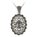 Glitzy Rocks Sterling Silver Marcasite Filigree Oval Medallion Necklace