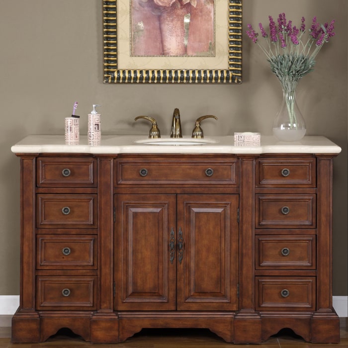 Silkroad Exclusive 58-inch Marble Stone Top Bathroom ...