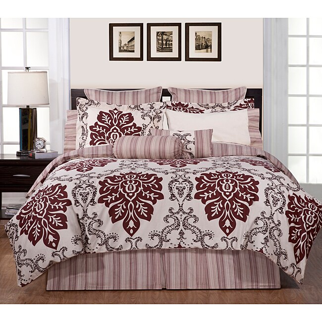 Pointehaven Country Ridge King size 12 piece Bed In A Bag With Sheet Set Burgundy Size King