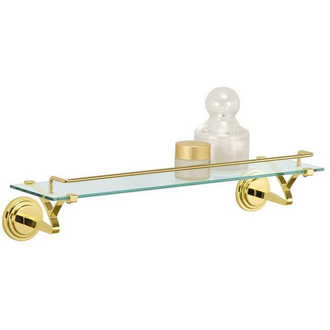 Wall Mounting Glass Shelf with Brass Mounts and Rail