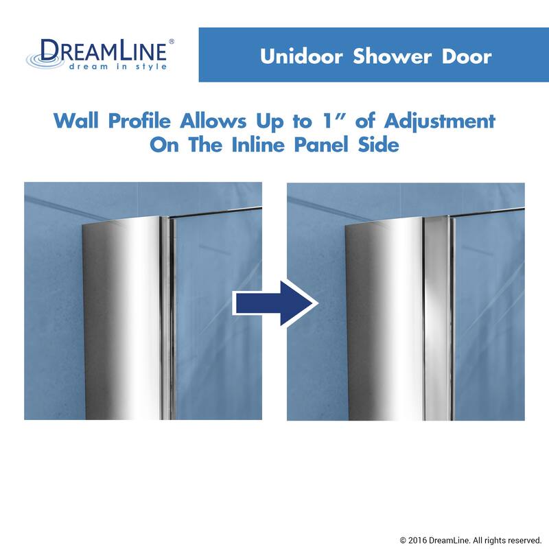 DreamLine Unidoor 53-54 in. W x 72 in. H Frameless Hinged Shower Door with Support Arm - 53" - 54" W