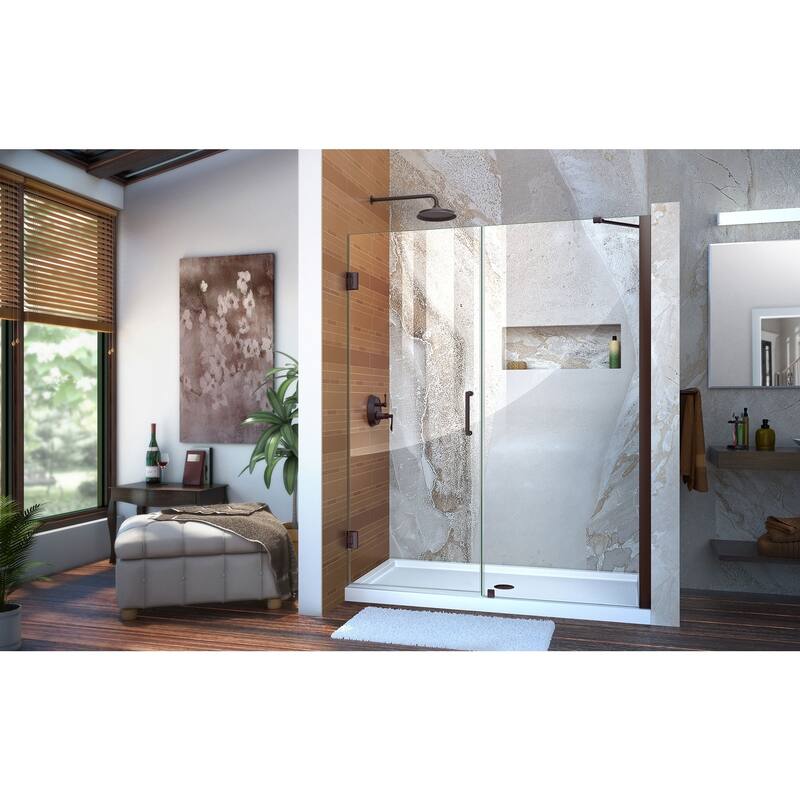 DreamLine Unidoor 53-54 in. W x 72 in. H Frameless Hinged Shower Door with Support Arm - 53" - 54" W