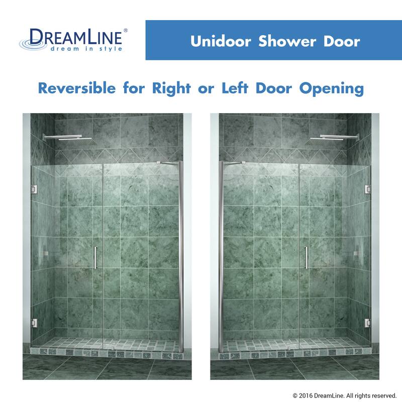 DreamLine Unidoor 53-54 in. W x 72 in. H Frameless Hinged Shower Door with Support Arm - 53" - 54" W