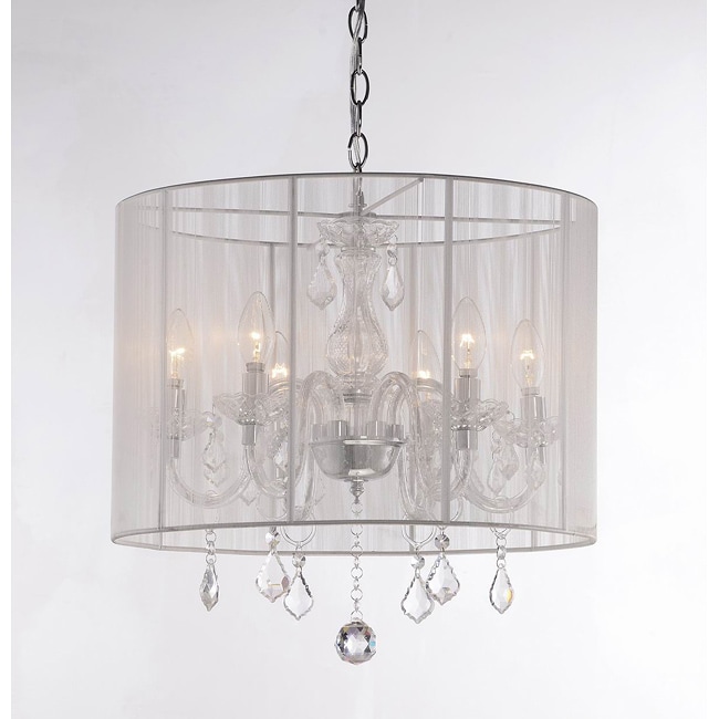 Emma White Shade And Iron Base Crystal Chandelier