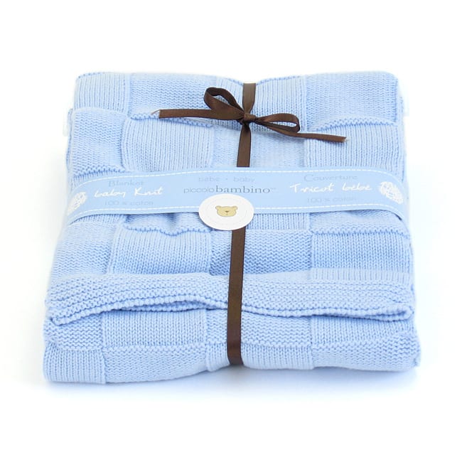 Piccolo Bambino Blue Knitted Checker Baby Blanket