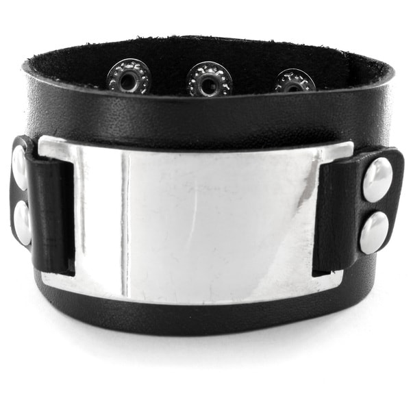 Shop Black Leather Domed Buckle Bracelet - Free Shipping On Orders Over ...