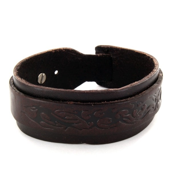 Adjustable Brown Wide Leather and Polished Buckle Cuff Bracelet