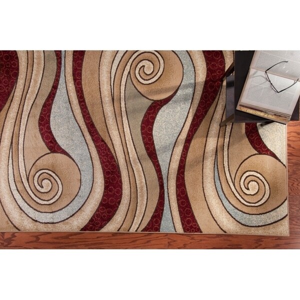 LNR Home Adana Brown/ Blue Swirls Abstract Rug - 5'3 x 7'5
