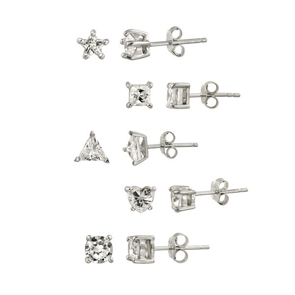 Icz Stonez Sterling Silver Cubic Zirconia Stud Earring Set (Set of 5) (8.5ct TCW) ICZ Stonez Cubic Zirconia Earrings