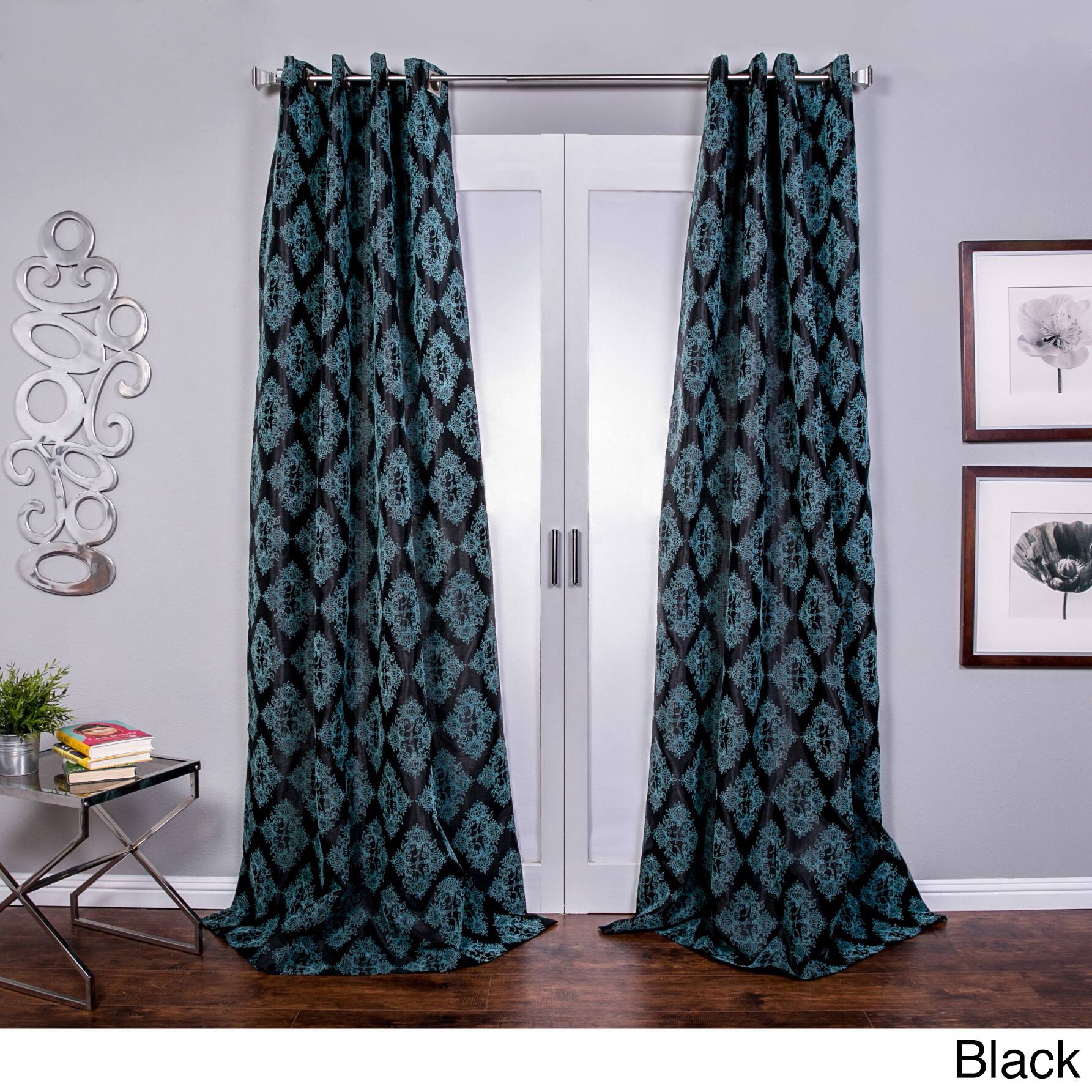 Lambrequin Zarya Grommet Flocked Curtain Panel 84 in - 54 x 84 - 54 x ...