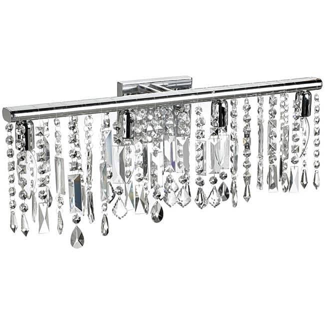 4 Light Chrome Crystal Wall Sconce Bathroom Vanity Fixture 24"
