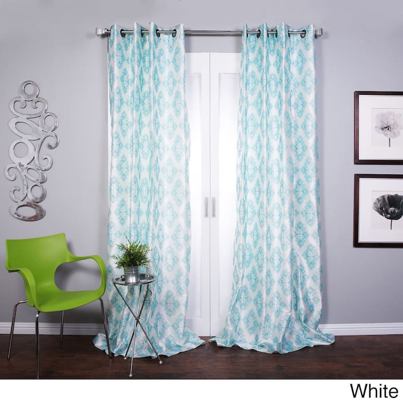 Lambrequin Zarya Grommet Flocked Curtain Panel - White - 54 x 96 - 96 Inches