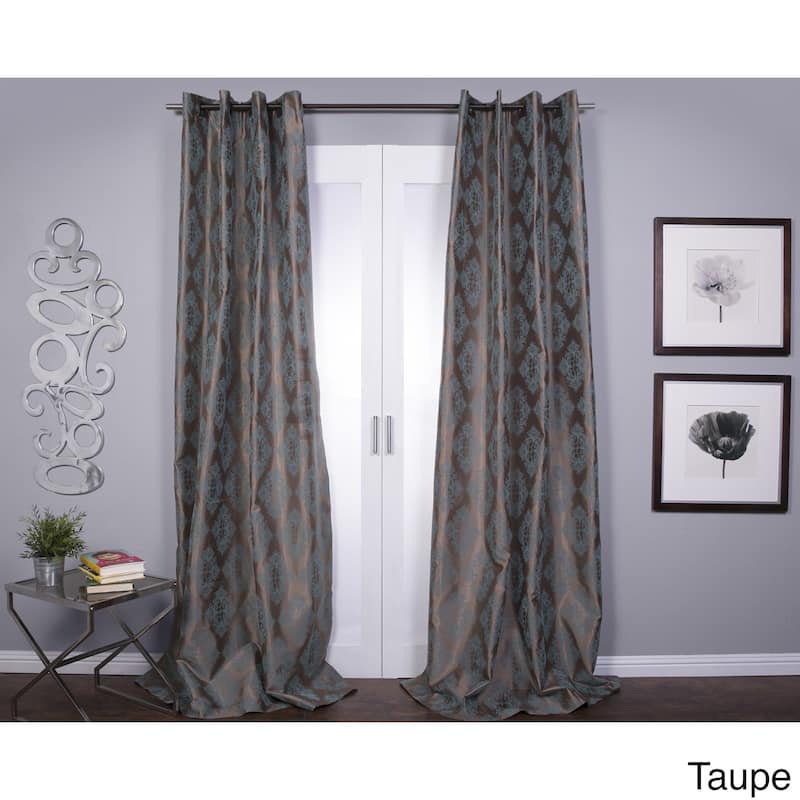Lambrequin Zarya Grommet Flocked Curtain Panel - Taupe - 54 x 96 - 96 Inches