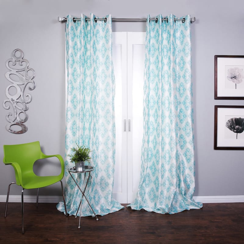 Lambrequin Zarya Grommet Flocked Curtain Panel - White - 54 x 108 - 108 Inches