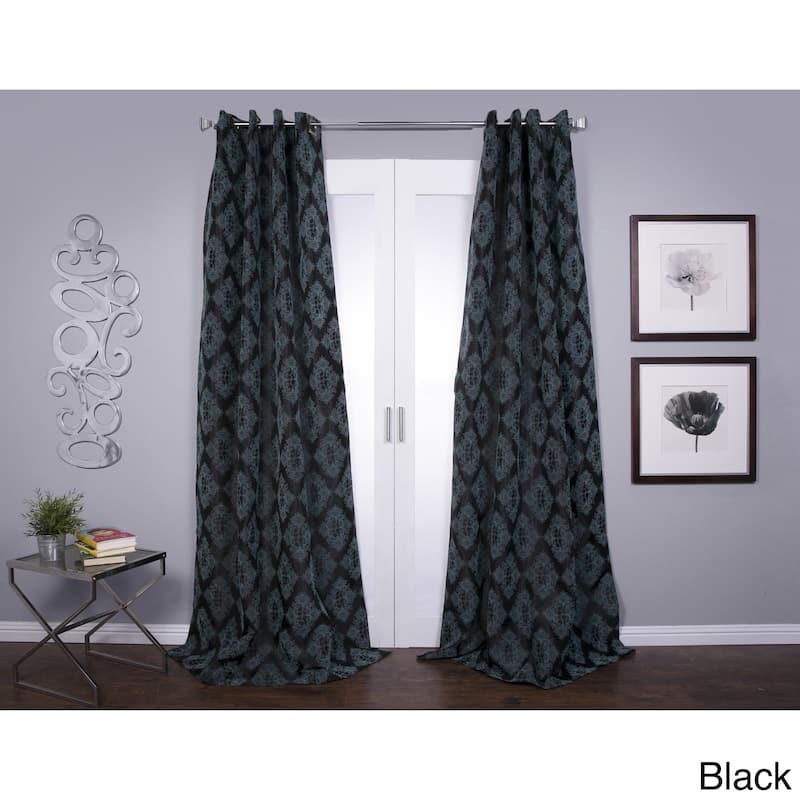 Lambrequin Zarya Grommet Flocked Curtain Panel - Black - 54 x 96 - 96 Inches