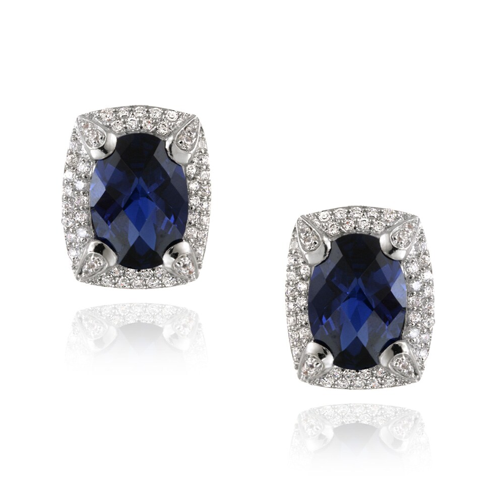 Glitzy Rocks Rhodium plated Lab created Sapphire and CZ Accent