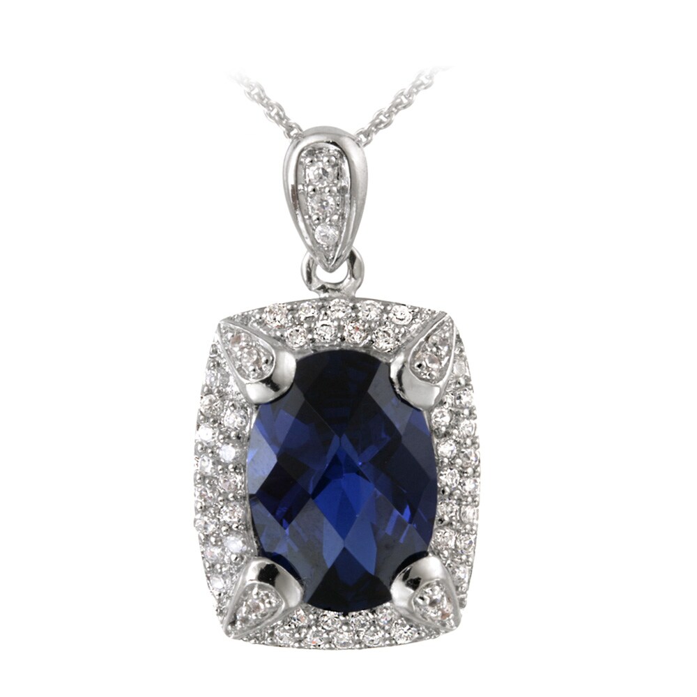 Glitzy Rocks Rhodiumplated Lab created Sapphire and CZ Necklace (7