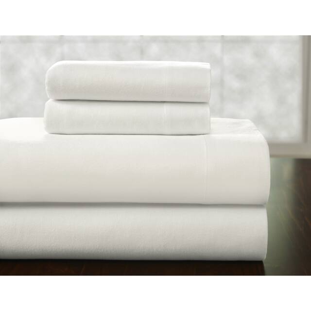 Solid or Print Cotton Heavyweight Flannel Bed Sheet Set - White - Solid Color/Striped - 4 Piece - California King