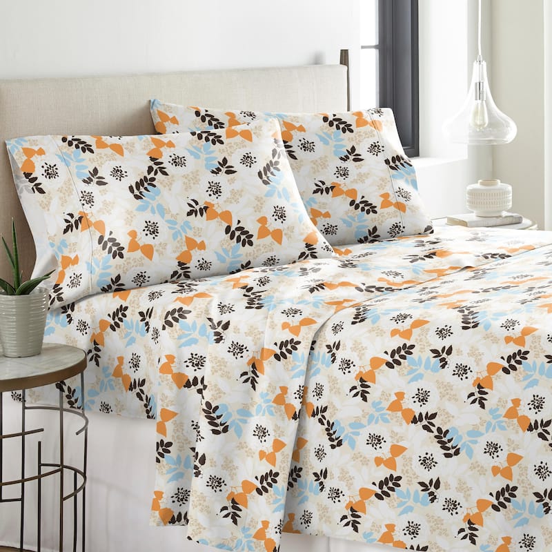 Solid or Print Cotton Heavyweight Flannel Bed Sheet Set - Winter Breeze - Nature/Striped - 4 Piece - California King
