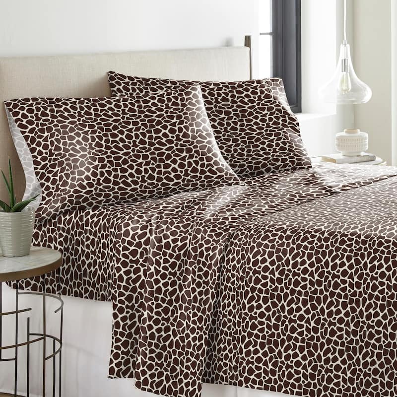 Solid or Print Cotton Heavyweight Flannel Bed Sheet Set - Giraffe Chocolate - Animal Print/Striped - 3 Piece - Twin Xl