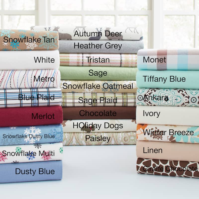 Solid or Print Cotton Heavyweight Flannel Bed Sheet Set