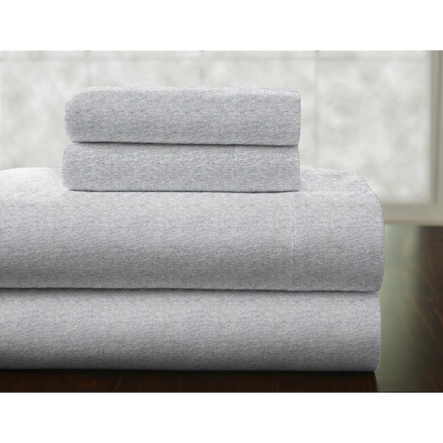 Solid or Print Cotton Heavyweight Flannel Bed Sheet Set - Heather Grey - Textured/Striped - 4 Piece - King