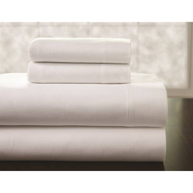Solid or Print Cotton Heavyweight Flannel Bed Sheet Set - Ivory - Solid Color/Striped - 3 Piece - Twin Xl