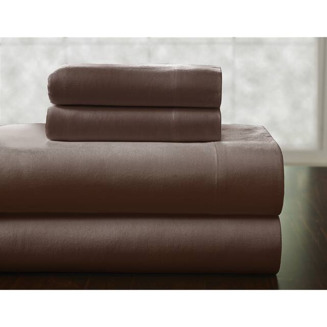 Solid or Print Cotton Heavyweight Flannel Bed Sheet Set - Chocolate - Solid Color/Striped - 4 Piece - King