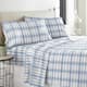 Solid or Print Cotton Heavyweight Flannel Bed Sheet Set - Blue Plaid - Plaid/Striped - 4 Piece - Full